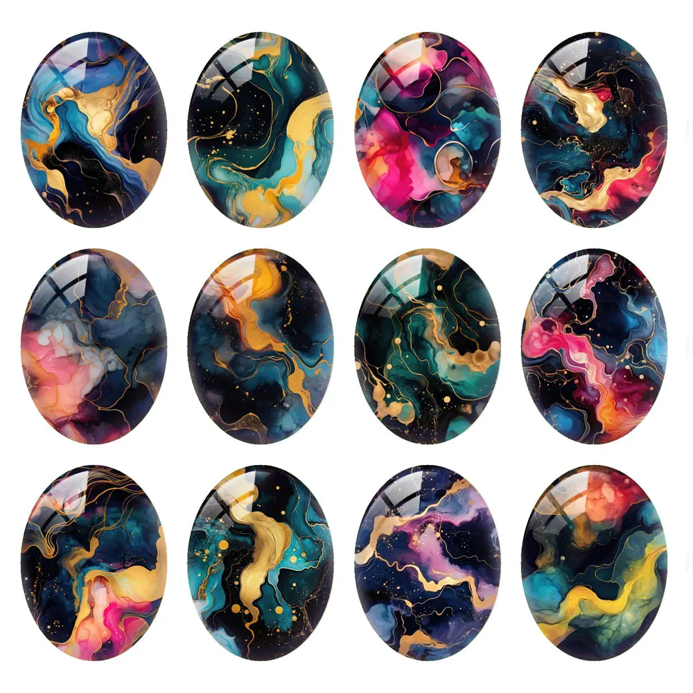 

10pcs/lots Oval Photo Glass Cabochon Charms Watercolor Pattern Demo Flat Back Cameo For Diy Jewelry Making Findings Accessories