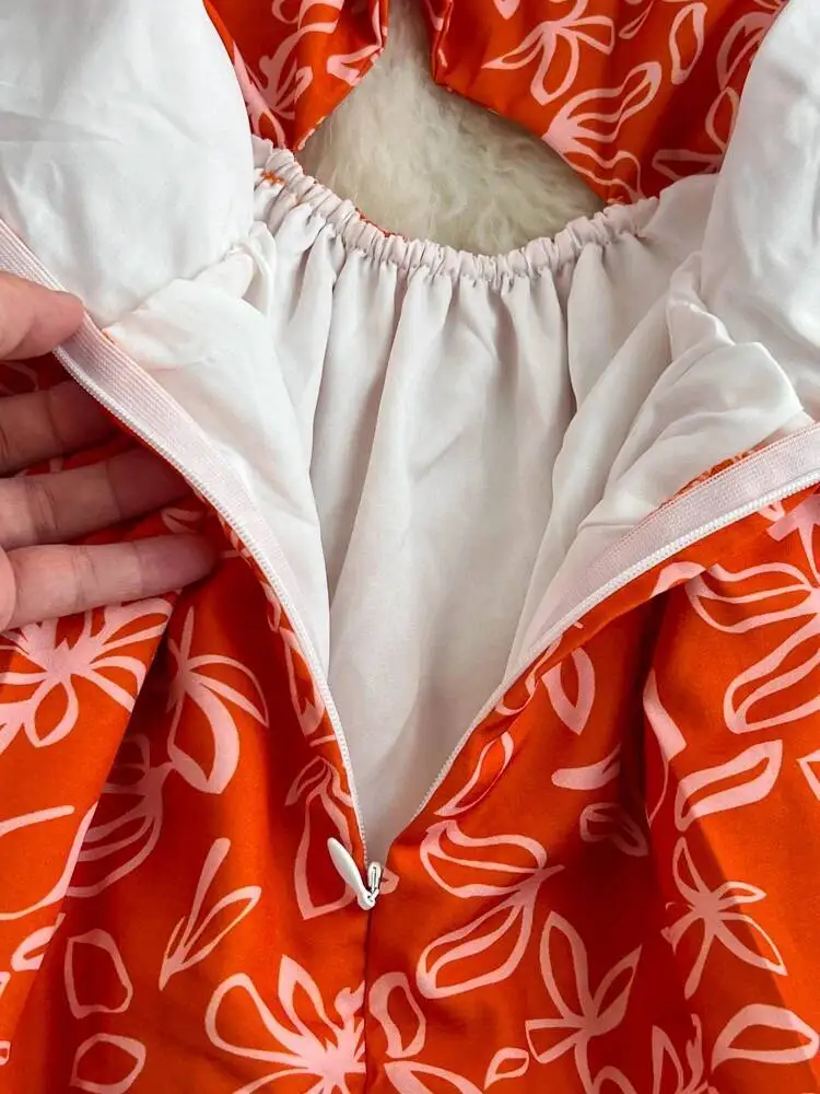 Beach Long Dress Women French Hanging Neck Backless V-neck Sexy Party Dresses Ladies Slim Orange Printed Floral Boho Long Robe