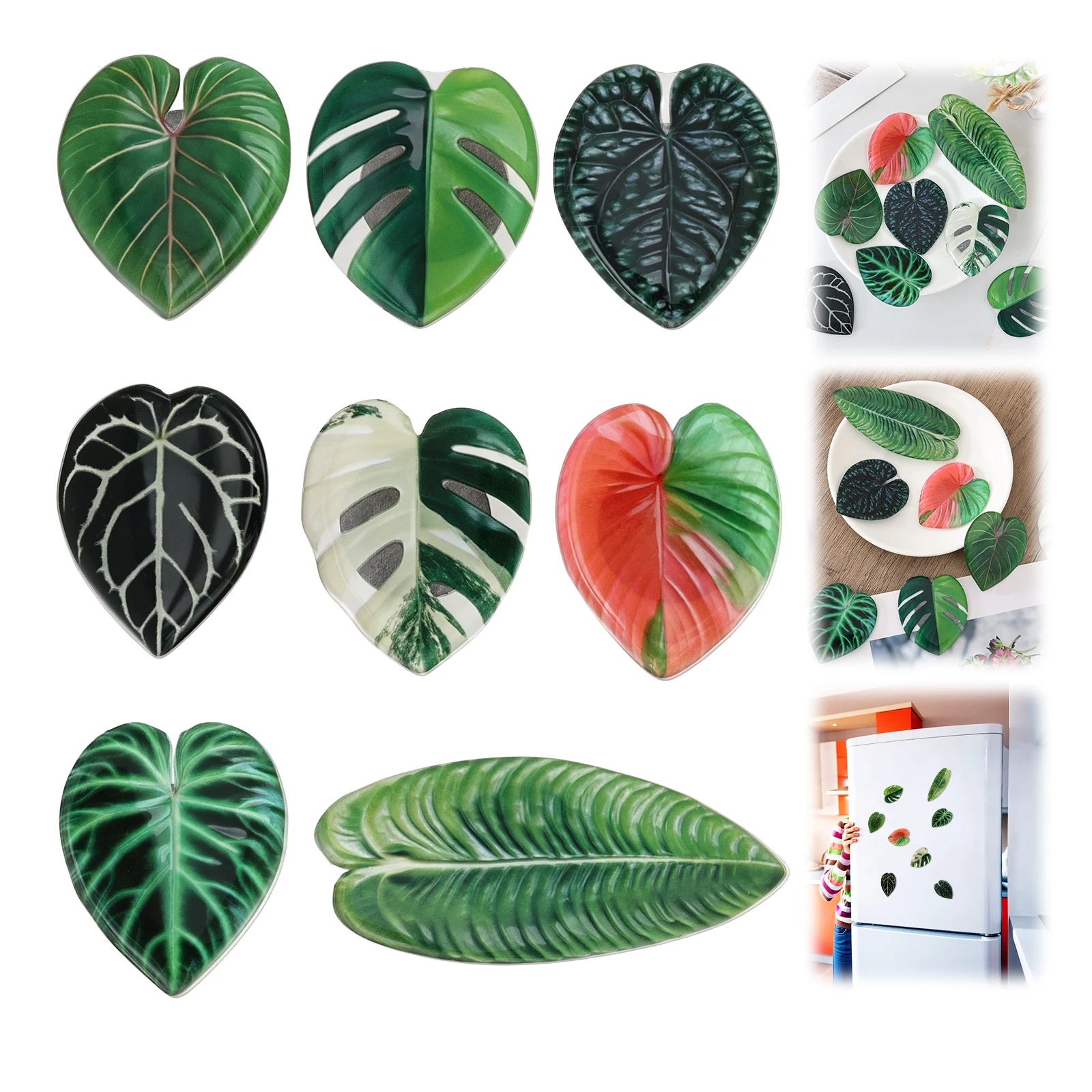 8 Stück Kühlschrankmagnete in Blattform, Acryl-Pflanzen-Kühlschrankmagnete, 3D-Blatt-Dekorationsmagnete für Whiteboard, Schließfach