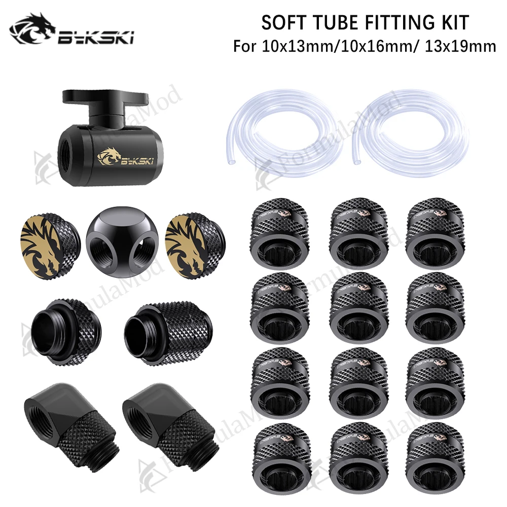 

Bykski Soft Tube Fitting Kit , 90 Degree, Plug ,Water Valve,Hose tube fitting ,OD 13/16/19MM Pipes For PC Water Cooling