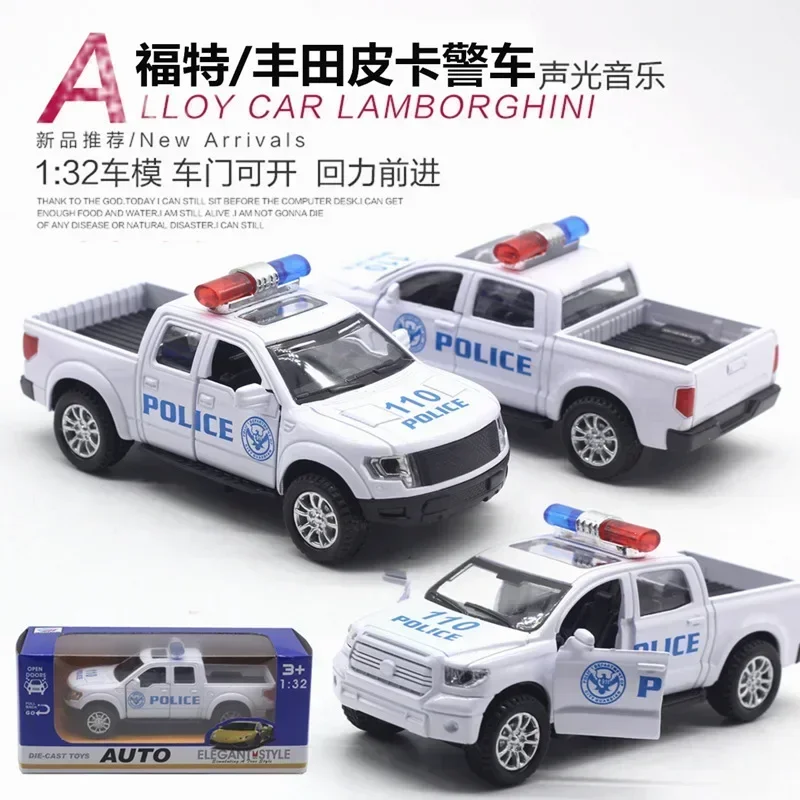 1: 32 Toyota Tundra Ford Raptor Captador Modelo de carro de polícia Modelo de carro de liga Som e luz Potência Brinquedo infantil Presente de aniversário