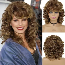 GNIMEGIL Synthetic Hair Mix Brown Short Curly Wigs for Women African American Wig Afro Curl Natural Wig with Bangs Can Be Permed