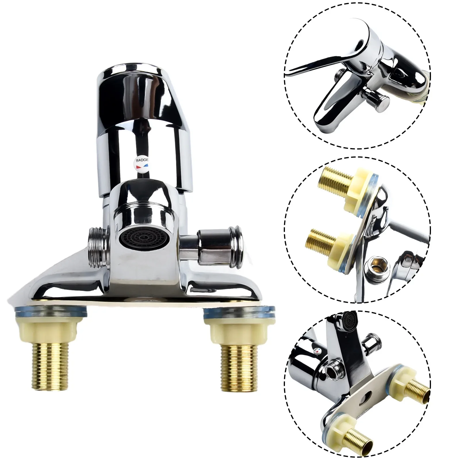 Bathroom Faucet Double-Hole Basin Hot And Cold Basin Tap Side Open 2 Ways With Copper Ceramic Spool Mixing Valve Switch