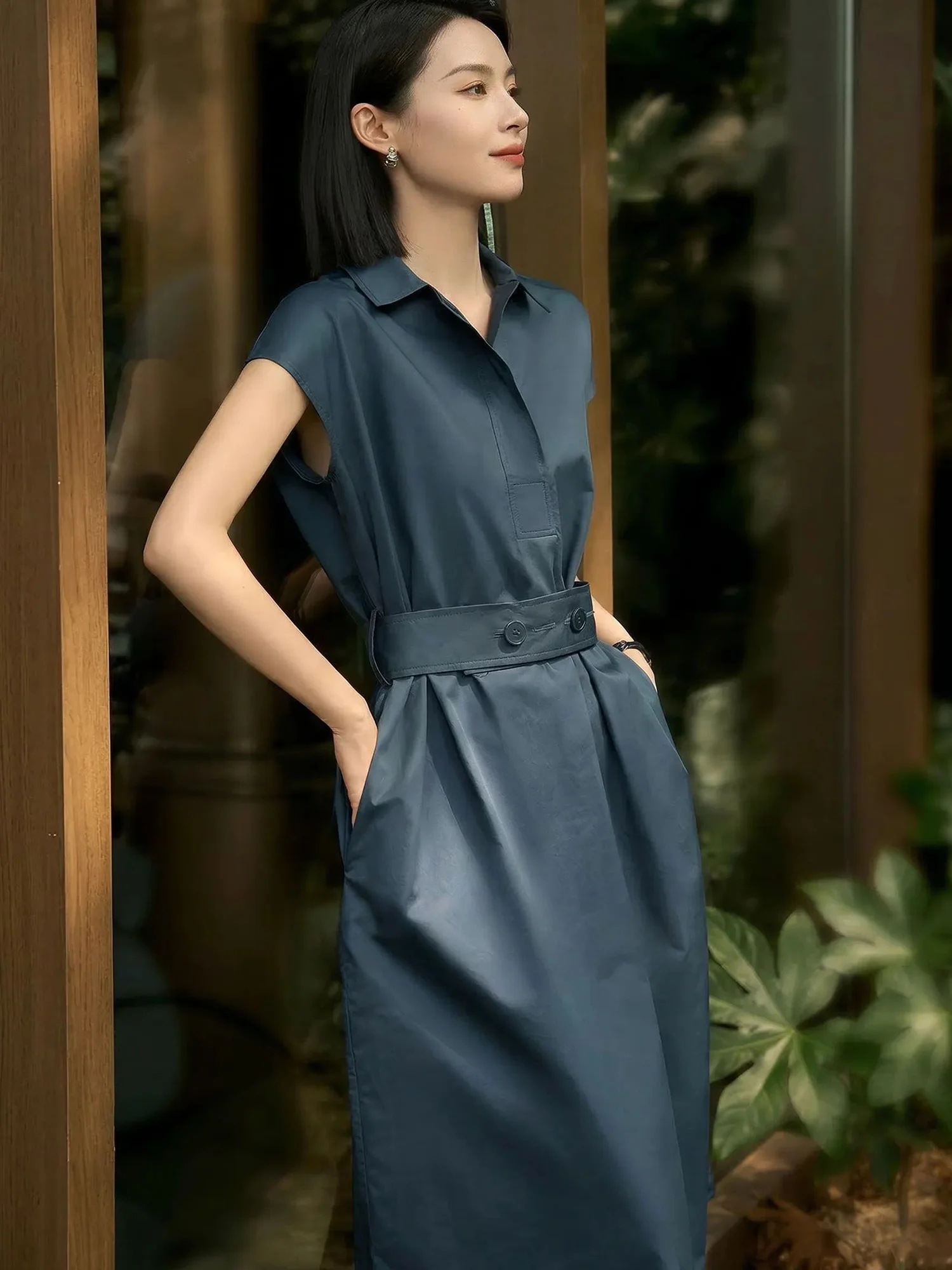 

Платье-рубашка Chivirin из смесового хлопка, женское модное летнее платье в деловом стиле с коротким рукавом и утягивающим эффектом на талии