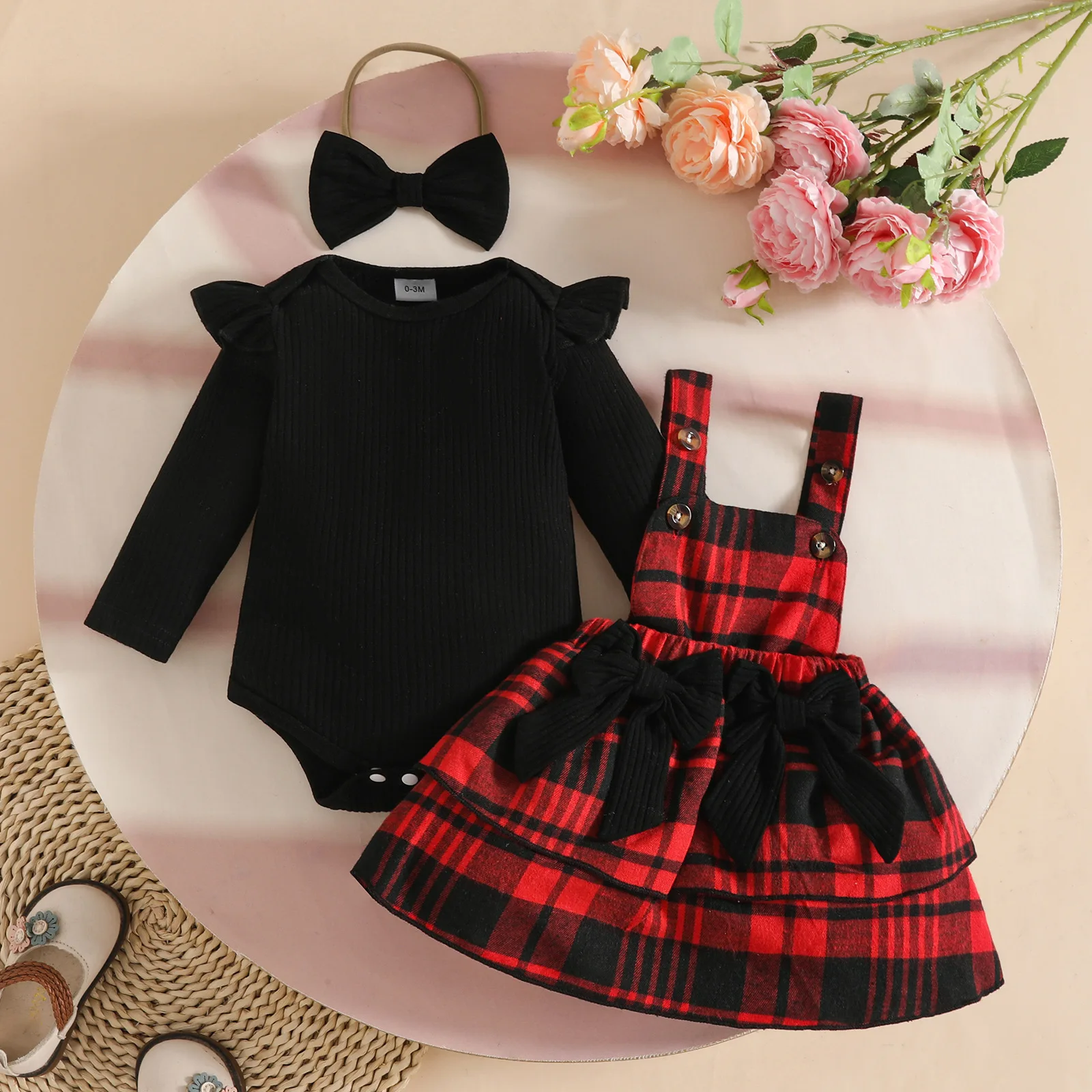 

2025 Toddler Girl Winter Infant Outfit Set Round Neck Long Sleeve Bodysuit+Shorts Children Clothing Kids Clothes For 3M-3 Years