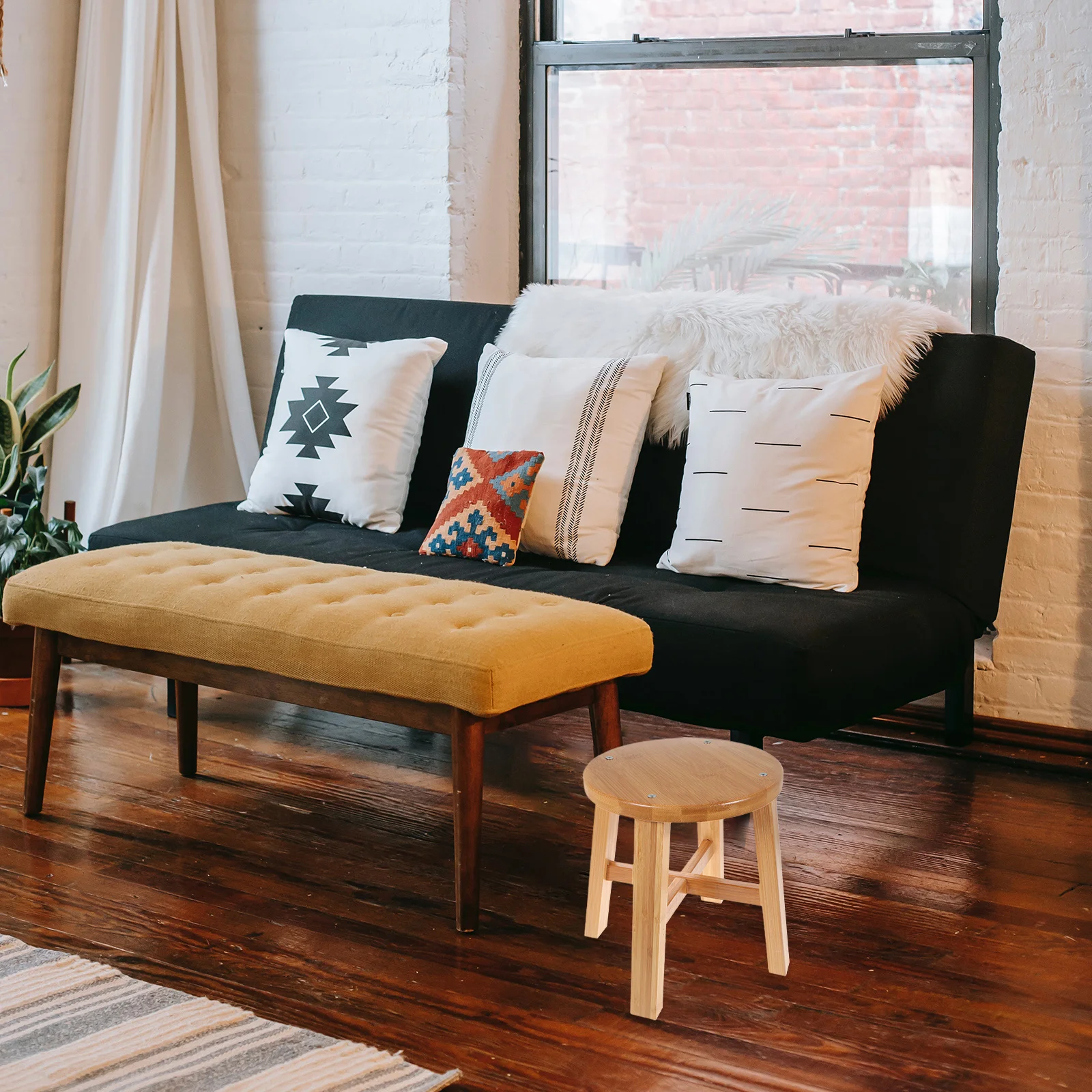 

1Pcs Solid Wood Bamboo Stool Small Stable Non-Slip Footstool Bathroom Household Brown Stool Household Supplies