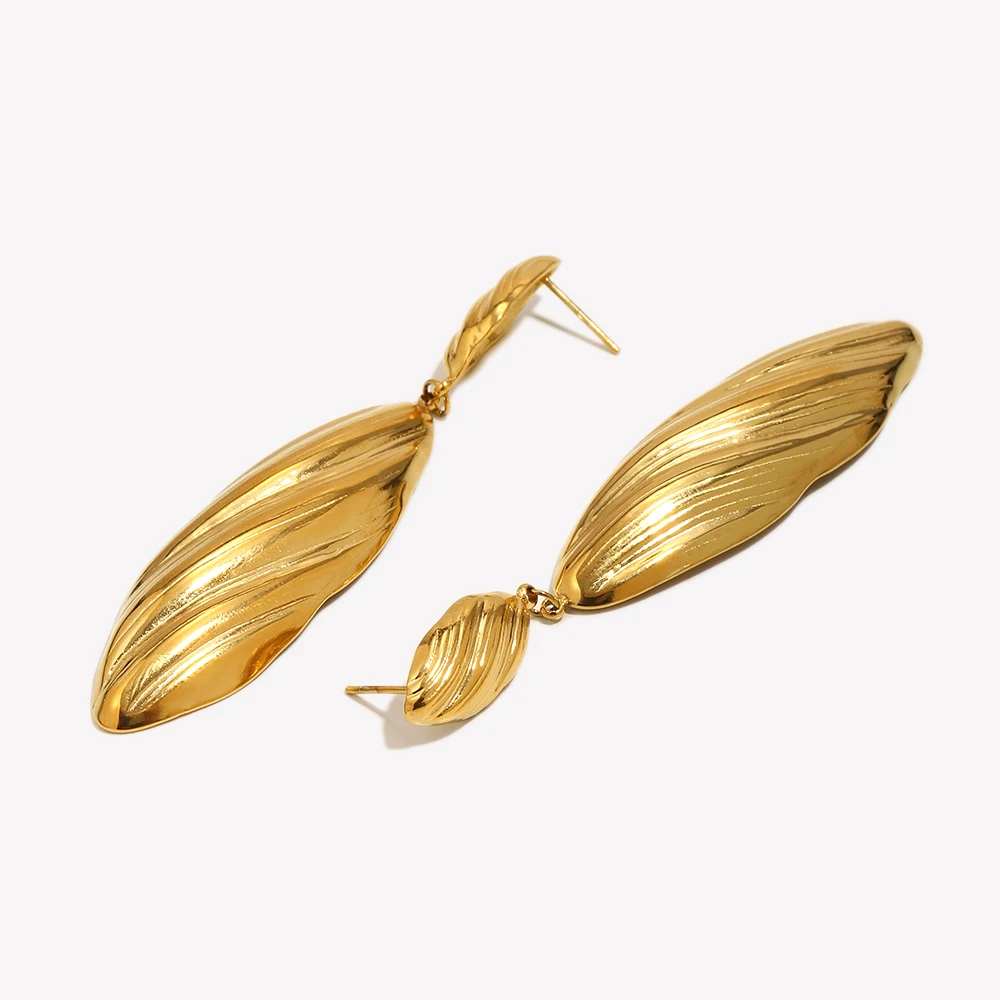 E.B.belle Vintage Feather Texture Earrings Hypoallergenic Stainless Steel 18K Gold Plated Fashion Women Jewelry Party