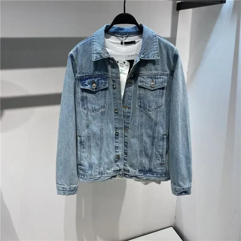 Male Jean Coats Autumn Pattern Men\'s Denim Jacket with Embroidery Blue Y2k High Quality Cowboy Fashion Loose G Trendy Cowgirl