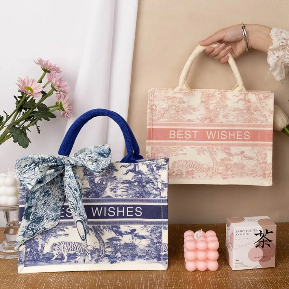 Simple Canvas Shoulder Bag Large Capacity Reusable Tote Bag Creative Flower Print Handbag