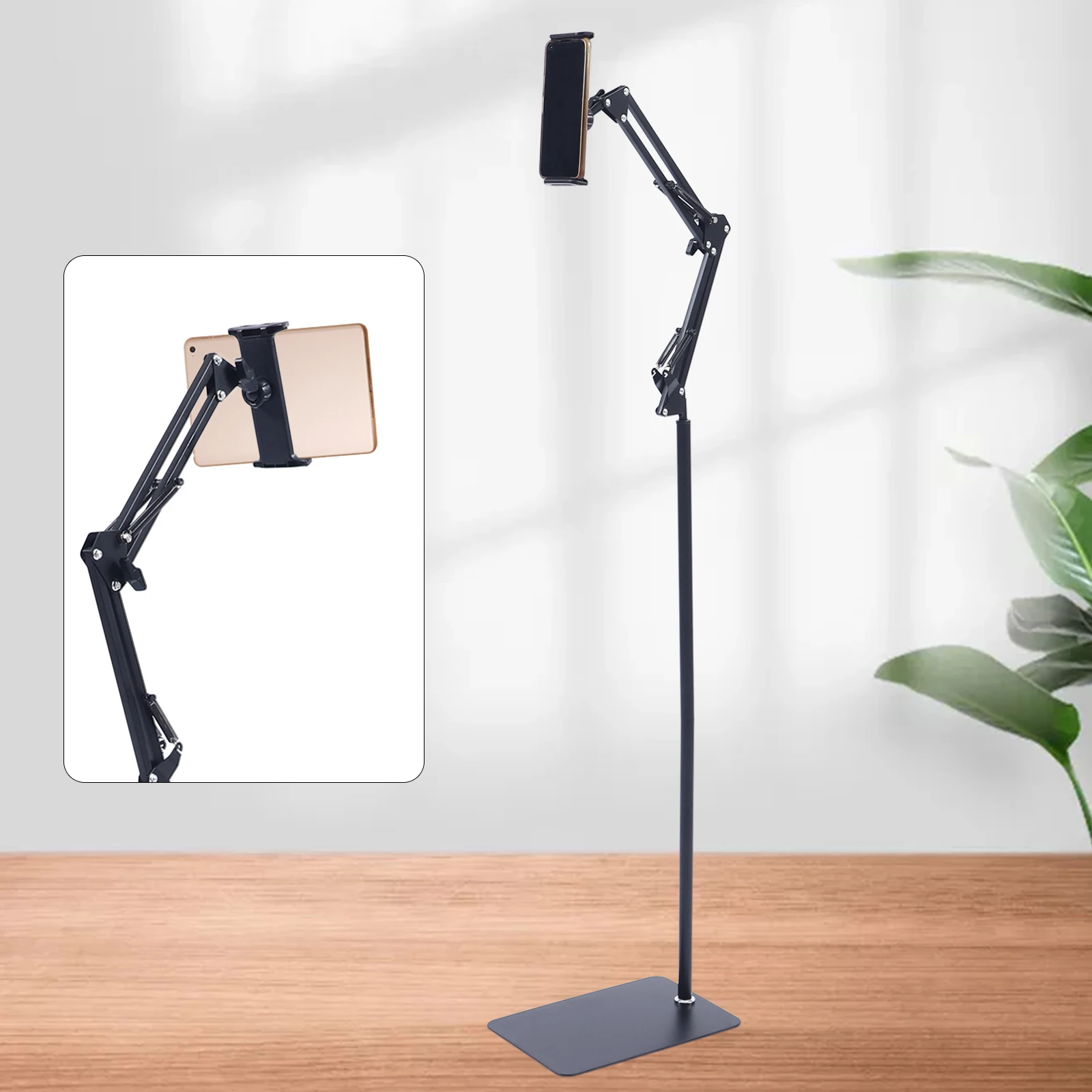 360° Tablet Floor Stand Floor Standing Mobile Phone Holder Tripod Stand Rotating Mount Height Adjustable