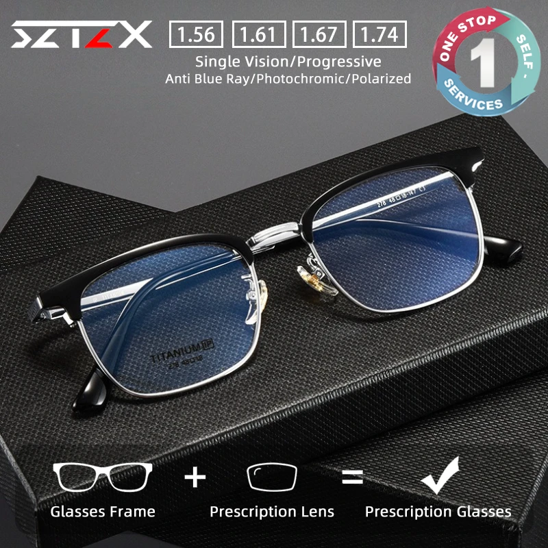 

SZTZX Business Ultralight Titanium Prescription Glasses Anti Blue Light Eyebrow Frame Myopia Glasses Progressive Reading Eyewear