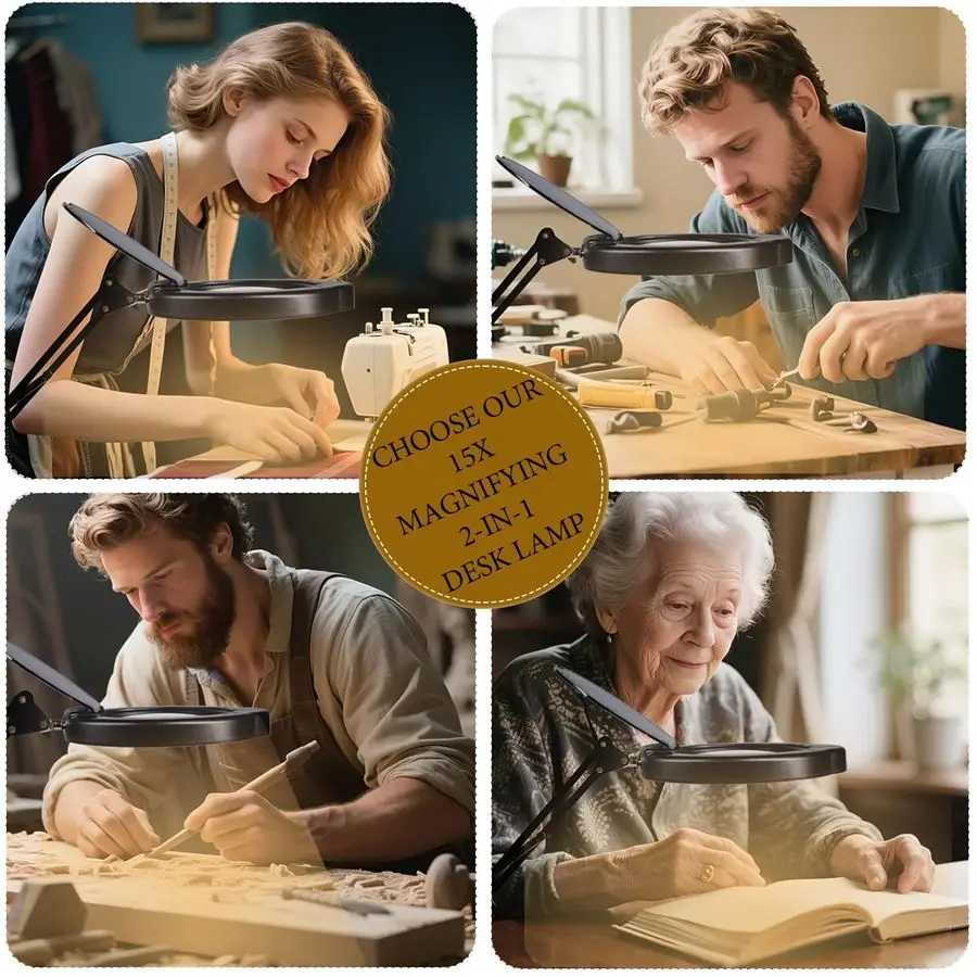 Magnifying Glass Desk Lamp with Clamp and Base, Real Glass Lens, 84 LEDs, 5 Color Modes Dimmable, Led Lamp Magnifier with Dust