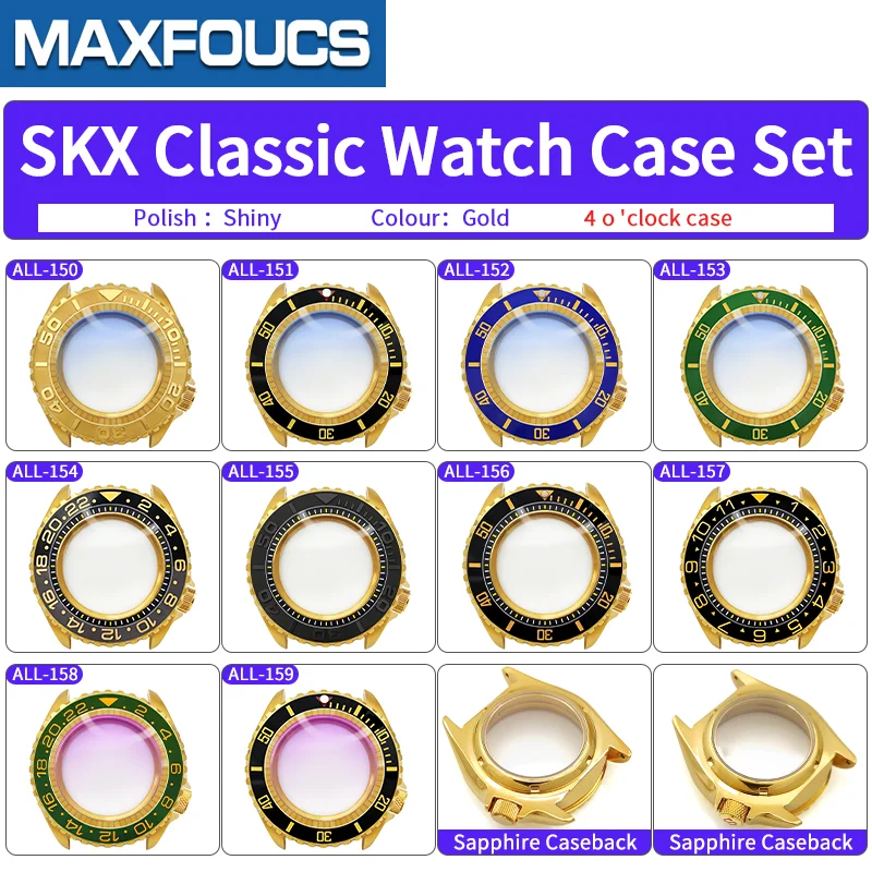 SKX Classic Shiny Gold Uhrengehäuse 4-Uhr-Krone Edelstahl-Finish MOD NH35 NH36 4R36 Saphirglas Kundenspezifisches Zubehör – Detail 2