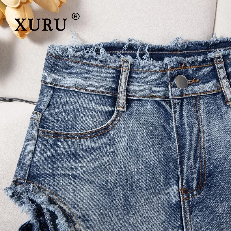 XURU - European and American New Women's Clothing Letter Sexy Jeans, Summer Bar Spicy Girl Ripped Denim Shorts Hot Pants