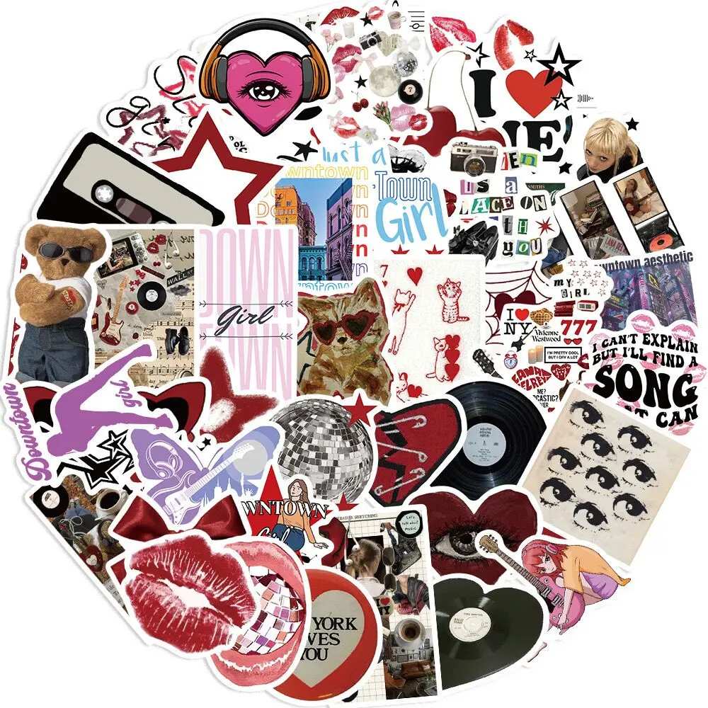 

10/50pcs Cool Downtown Y2K Girls Stickers Aesthetic Motorcycle Fridge Phone Car Skateboard Laptop Sticker Decal Classic Kids Toy