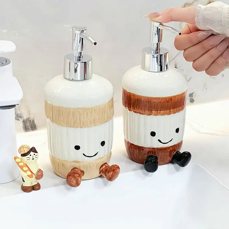 450ml Ceramic Soap Dispenser Cartoon Coconut Lotion Bottle Creative Hand Washing Liquid Bath Gel Dispenser For Household Toilet
