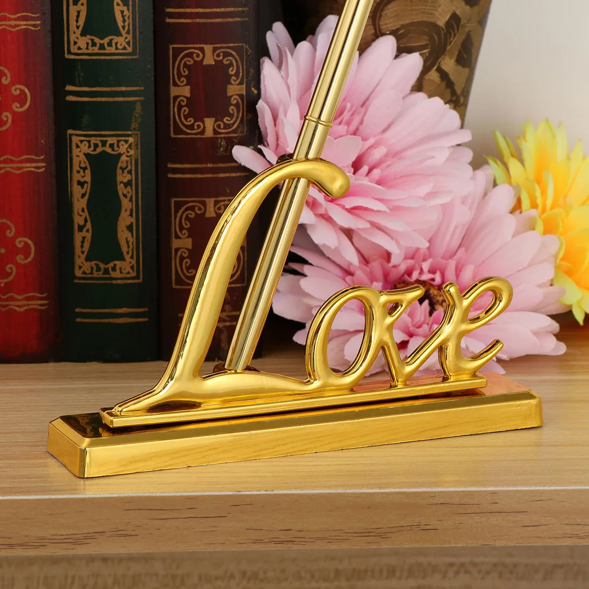 Wedding Signing Pen Set Silver Plated Elegant Guest Book Signature Holder with Love Words Engraved Keepsake for Marriage