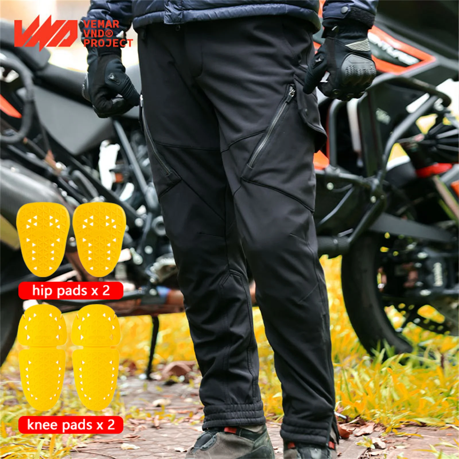 

Windproof Waterproof Motorcycle Pants Winter 3-layer Thermal Fleece Lining Keep Warm with CE Certifited Gear Motocross Trousers