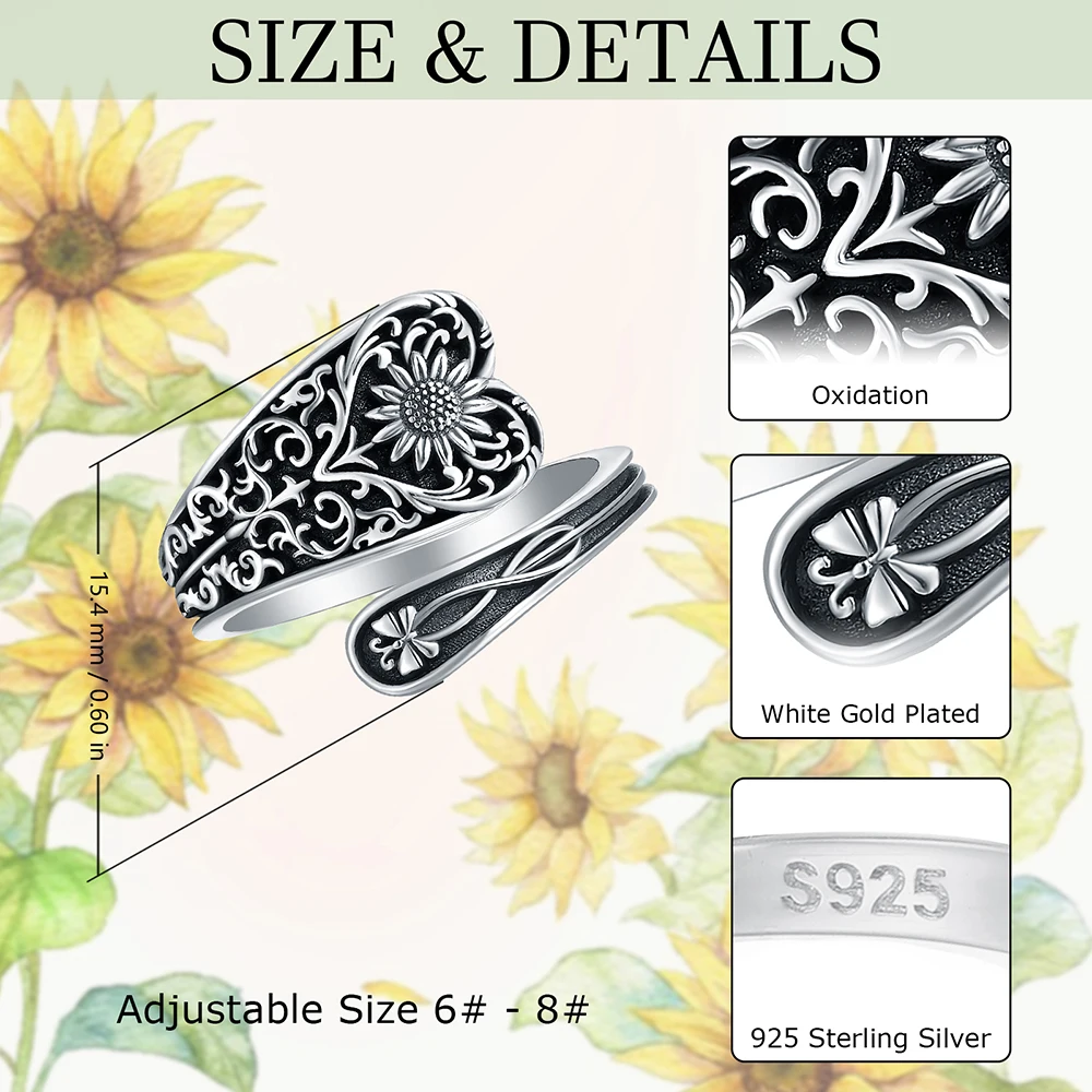 925 Sterling Silber Vintage Sonnenblumen löffel verstellbarer Ring viktoria nischen Schmuck macht ein tolles Geburtstags geschenk für Freundinnen