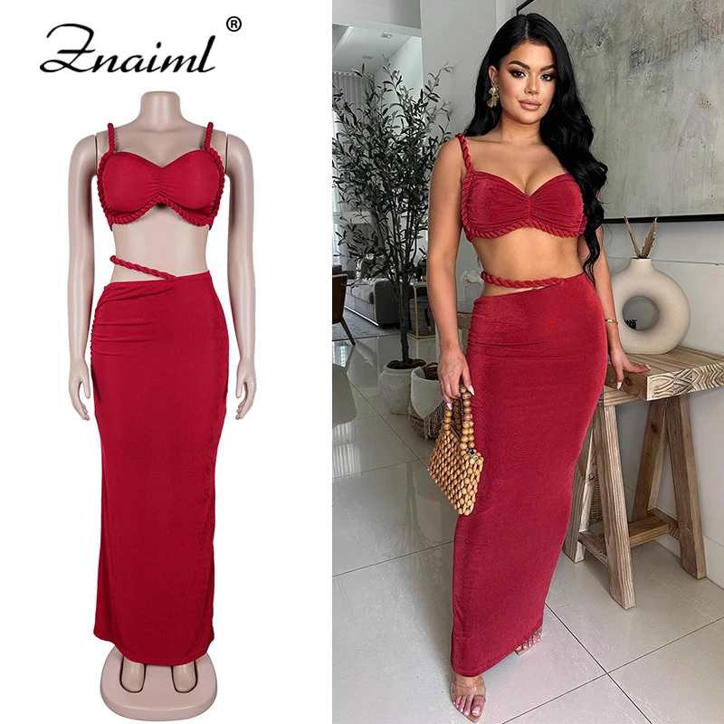 

Znaiml Sexy 2 Piece Dress Set Women Ruched Spaghetti strap Camisole Tops and Pencil Skirt Bandage Beach Party Birthday Outfits