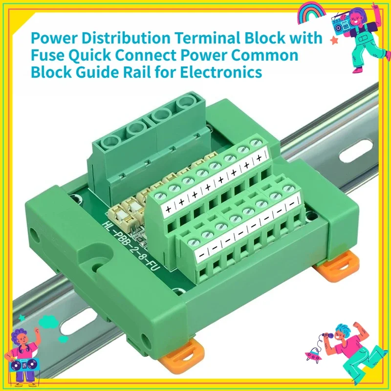 1PCS Quick Connect Power Distribution Terminal Block with Fuse Guide Rail for Electronic Components 2 in More out
