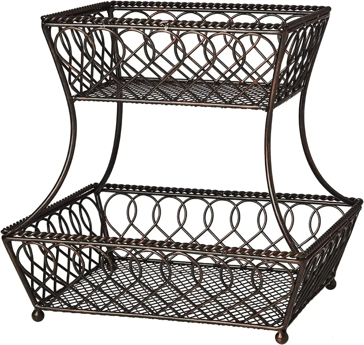 Loop and Lattice 2-Tier Round Metal Countertop Basket, Antique Black, 14 Inch