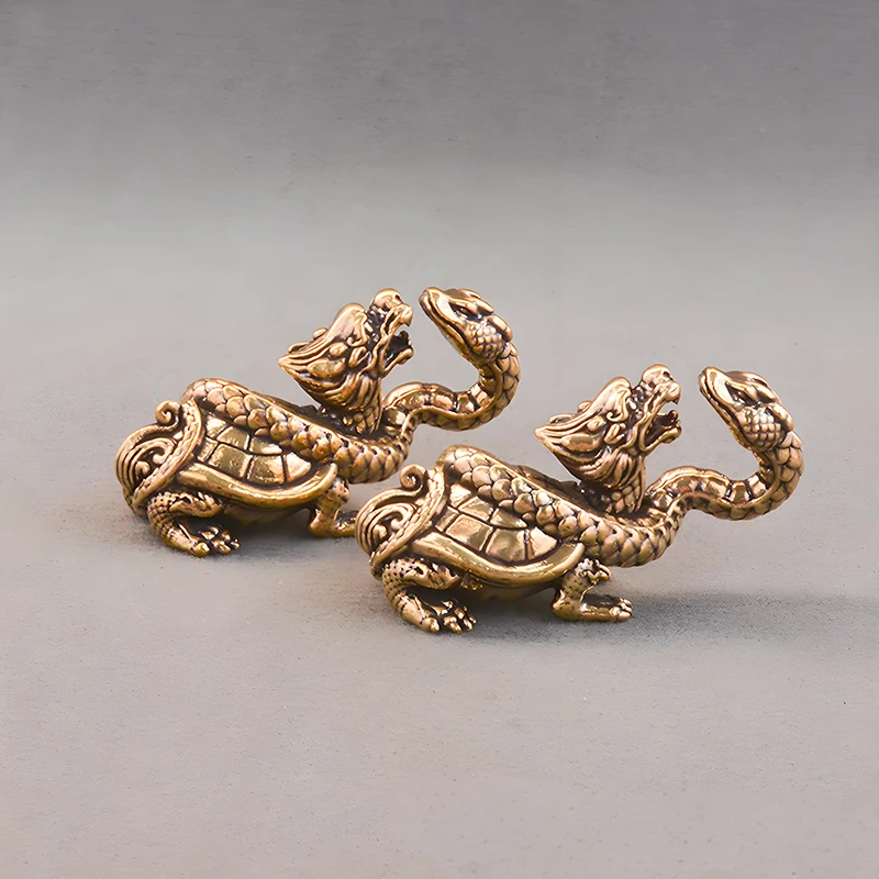 1pcs Retro Brass Mythical Python Turtle Head Turtle Body Figurines Miniatures Lucky Animal Statue for Home Office Table Decor