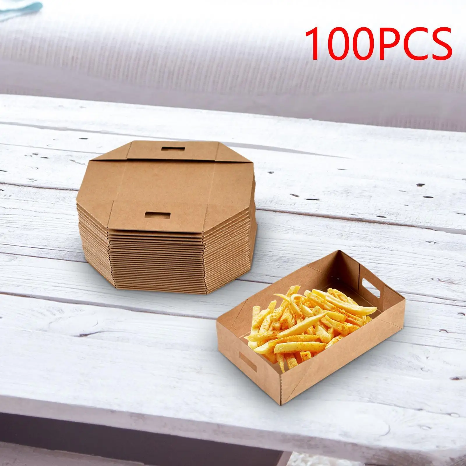 100Pcs Disposable Serving Tray Take Out Food Serving Boats Heavy Duty Holder Paper Food Boats for Popcorn Taco Hot Dog Picnic