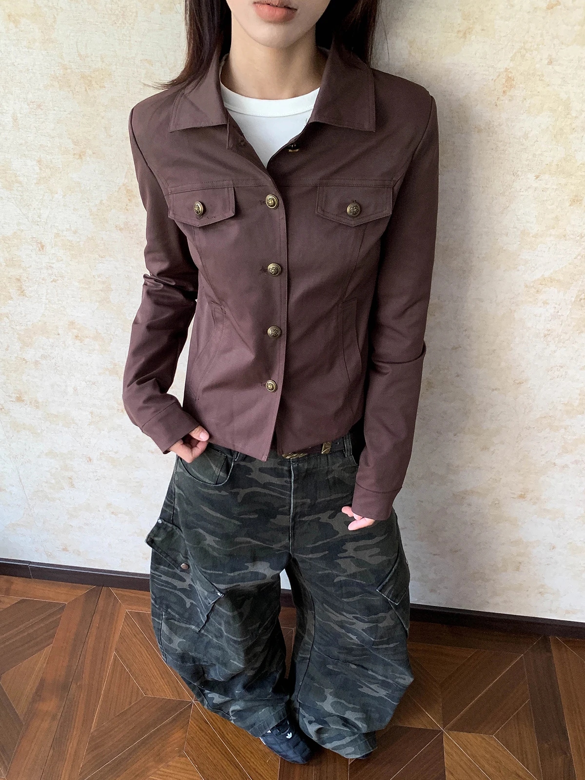 

Aket Vintage ort oulder Fit женский американский утягивающий тюнер из дышащего полиэстера, повседневная мода для женщин