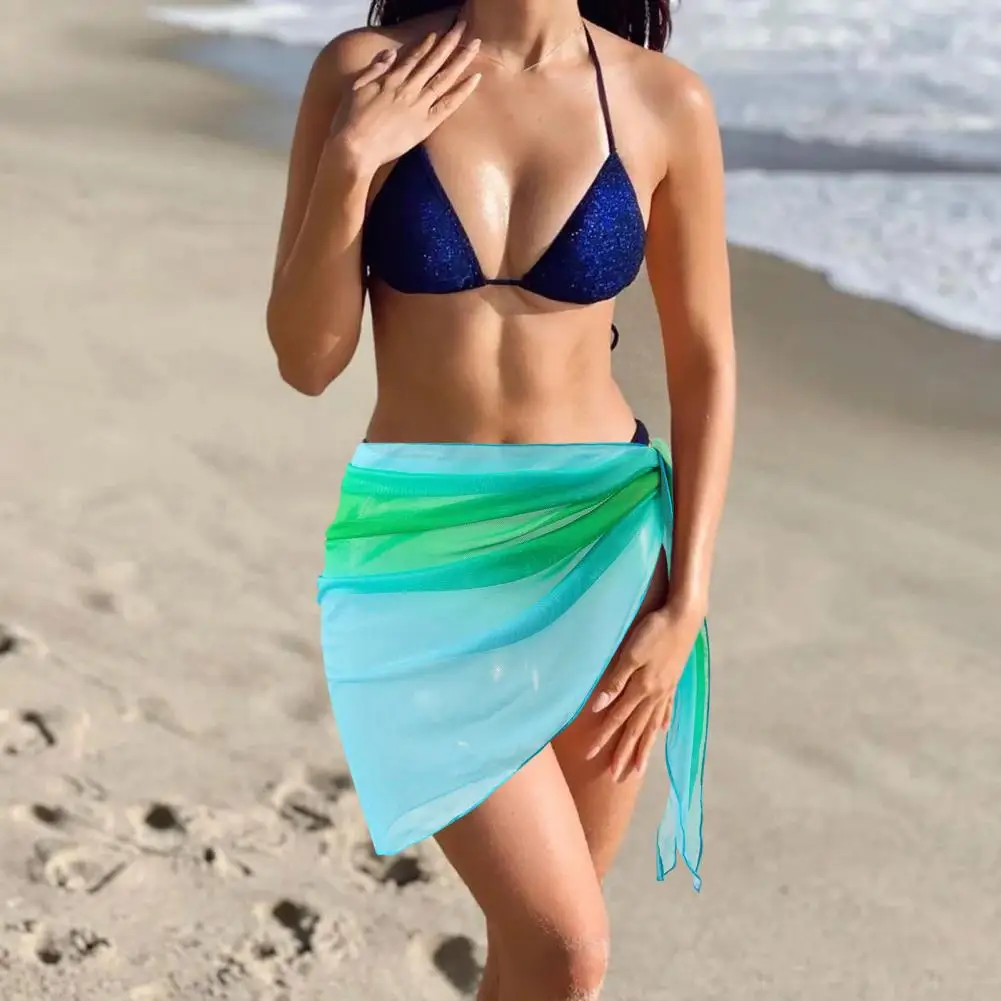 セクシーなビーチ水着スカーフ多用途グラデーションカラーシフォンビーチカバーアップスカート女性用薄手のビキニラップショール日焼け止め