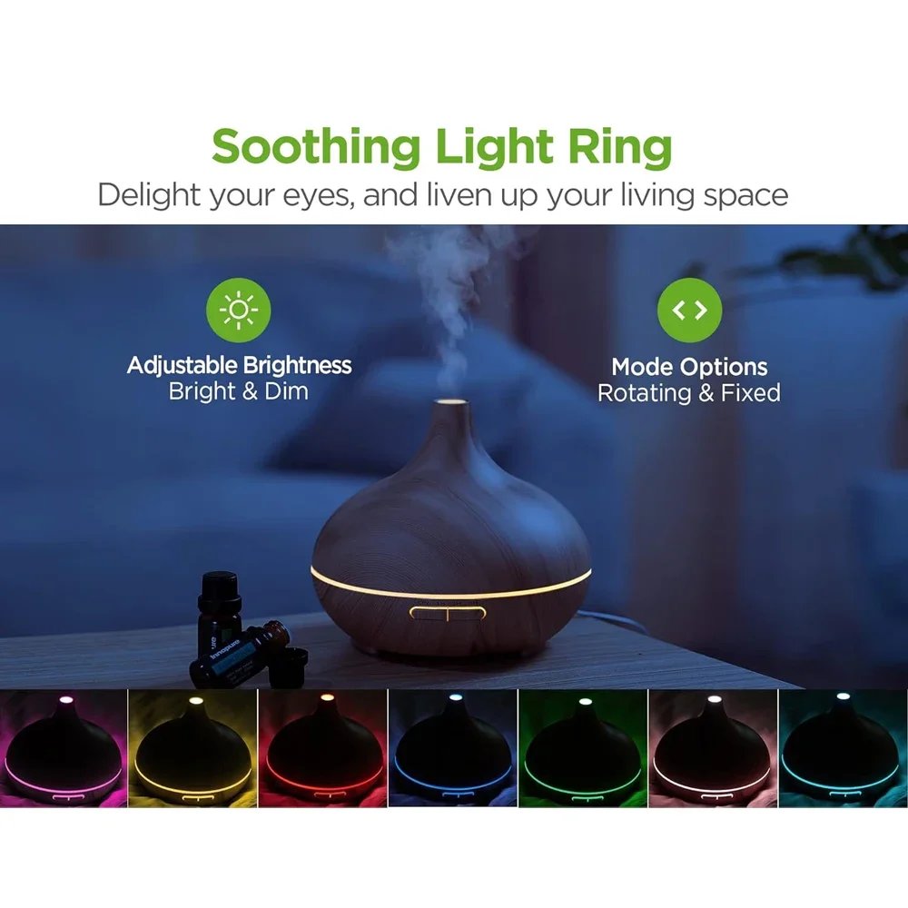 Aromatherapy Diffuser & 6 Essential Oils Set, 550ml Diffuser Ultrasonic Diffuser Cool Mist Humidifier with 4 Timers 7 Colors Lig