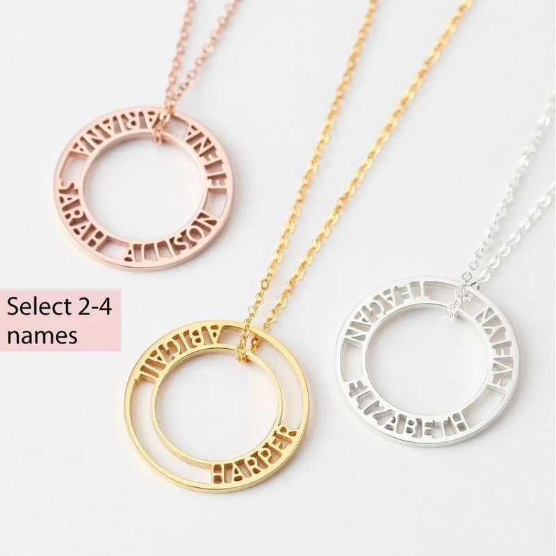 

Custom Necklace for Women Personalized Mom Kids with Name Stainless Steel Jewelry Choker Hollow Out Round Pendant collar hombres