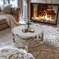 Luxury Silver Round Mirrored Coffee Table Elegant Accent Side Table with Glass Tabletop for Living Room Bedroom 4