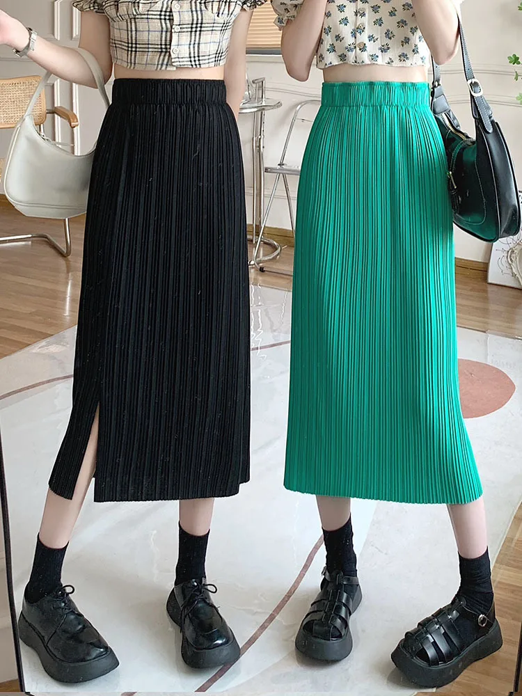 

Fashion Skirt for Women High Waist Slim Fit Fashion Jupe Solod Color Elegant Solid Color Folds Skirts 2023 Faldas Mujer De Moda