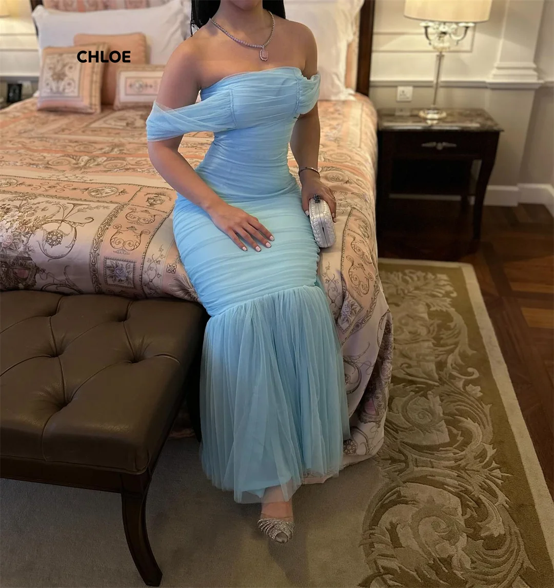 

Fish Tail Elegant Women's Dresses for Wedding Party Dresses for Special Occasions Off the Shoulders Customized Sky Blue Evening