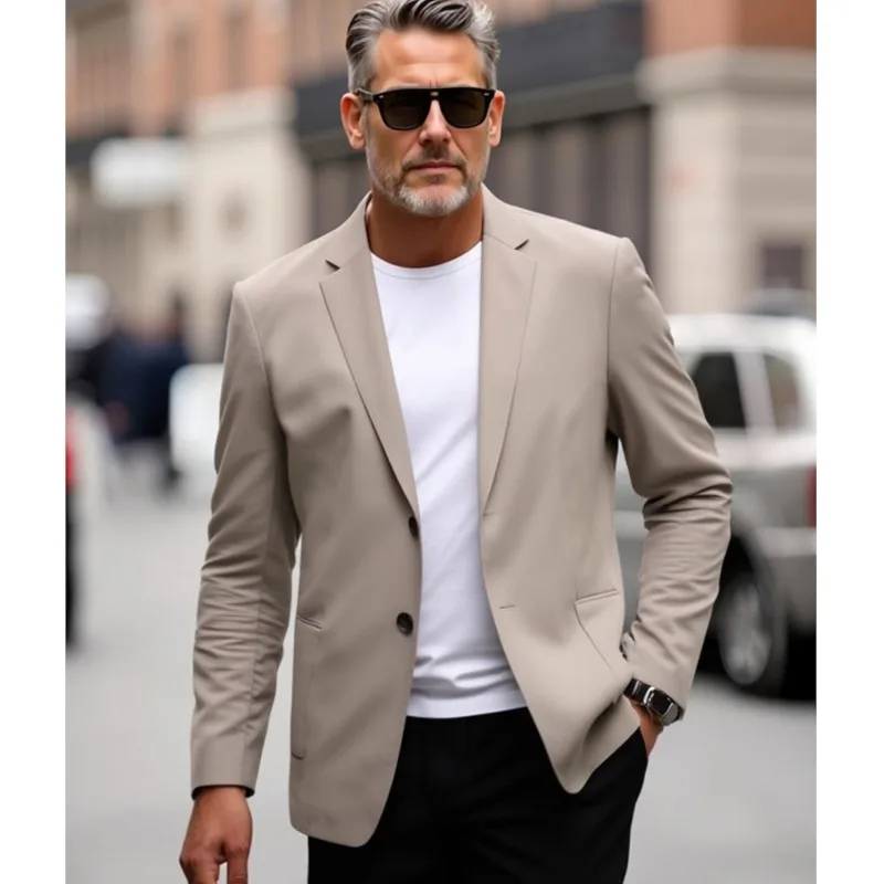 

Мужской костюм, пальто с лацканами и длинным рукавом, однобортный пиджак, однотонный деловой костюм с карманами, пальто, рабочая одежда, весна-осень