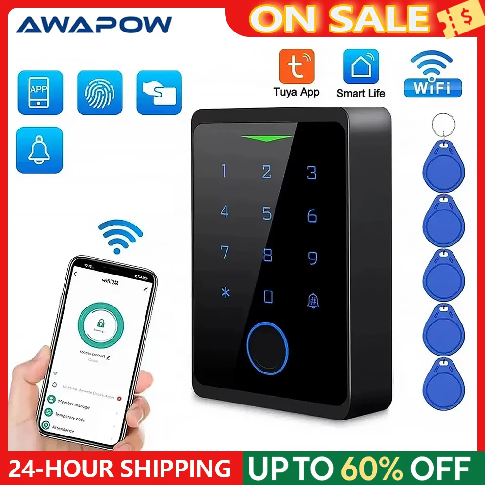 Awapow Tuya Access Control Kits CF1-2.4G Wifi Door Access Control System Security Waterproof Fingerprint Digital Electronic Lock