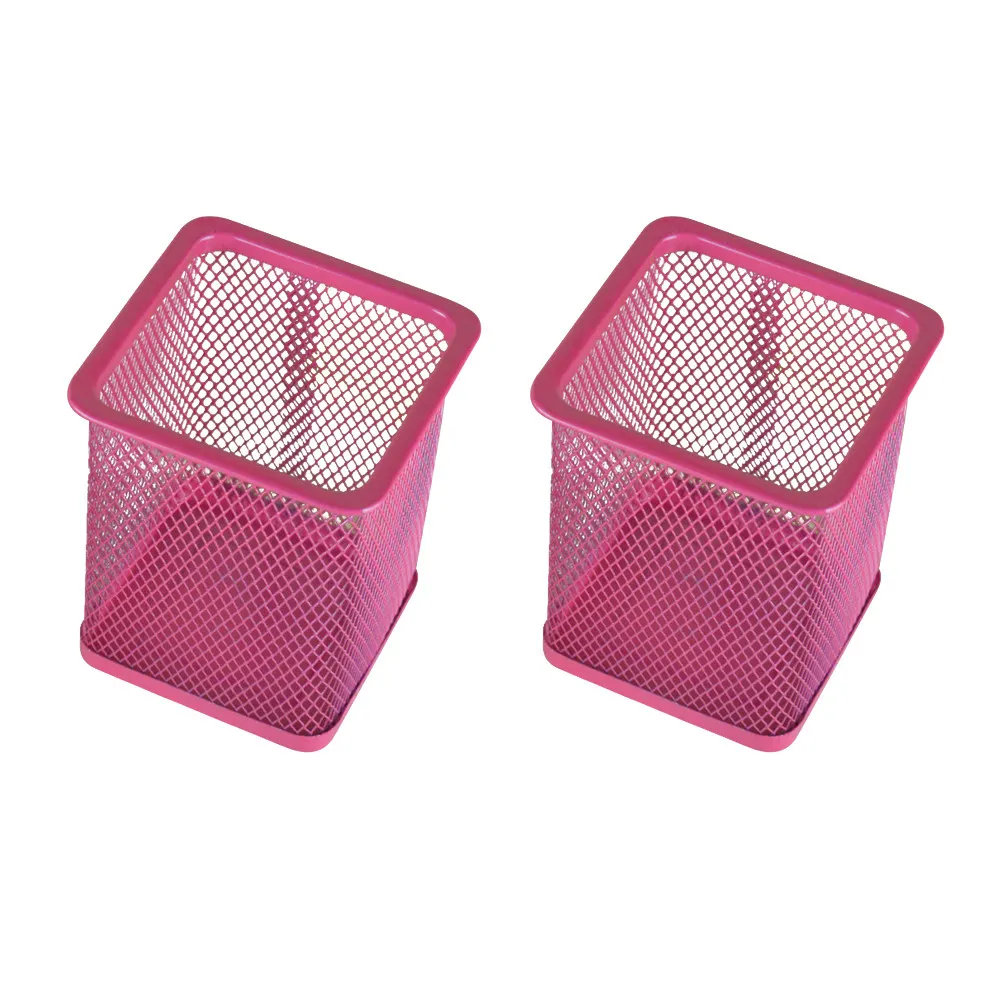 2Pcs Premium Metal Pencil Organizer Hollow Mesh Pen Pot Sturdy Lightweight Pencil Holder for Cosmetics Trinkets School Office