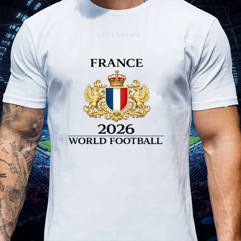 Golden Phoenix Royal Crest Crown Ornament T Shirt French Tricolor Shield Classic FRANCE Lettering 2026 World Football Text tee