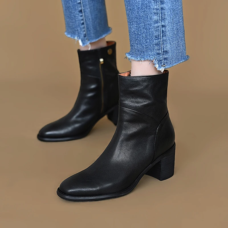 Woman Ankle Boots Round Toe Women Winter Boots Side Zippers Modern Shoes For Autumn Spring oft Cowhide Ladies Warm Shoes