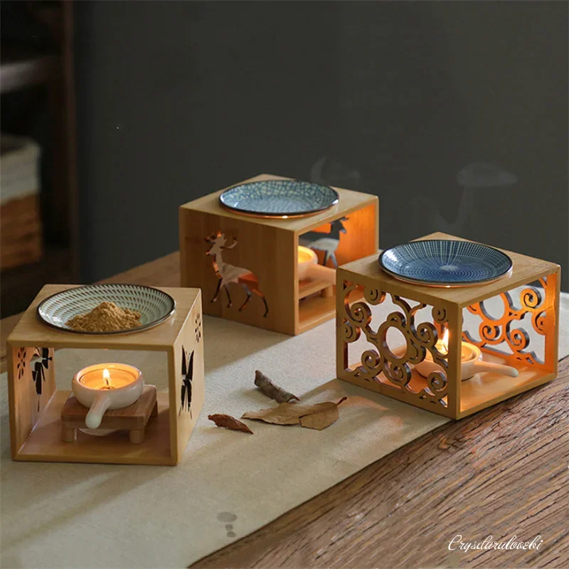 Bamboo Hollow Oil Essential Lamp Candlestick Burner Aroma Holder Romantic Gifts Decoration Home Aromatherapy Fragrance Censer