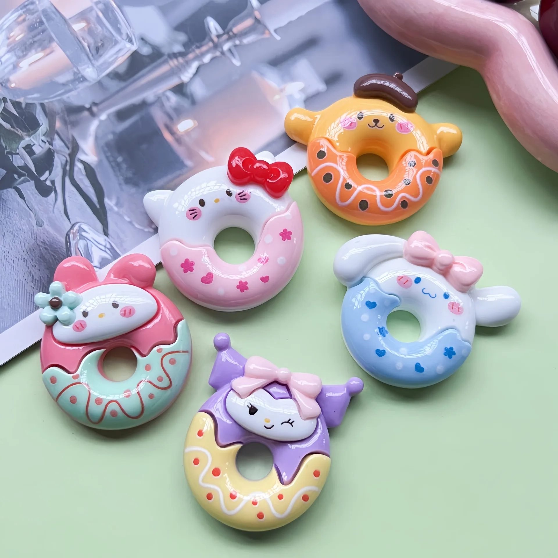 2Pcs Cute sanrio doughnut series Cartoon Resin Flatback Handmade Resin Accessories Crafts Materials Scrapbooking Embellishments