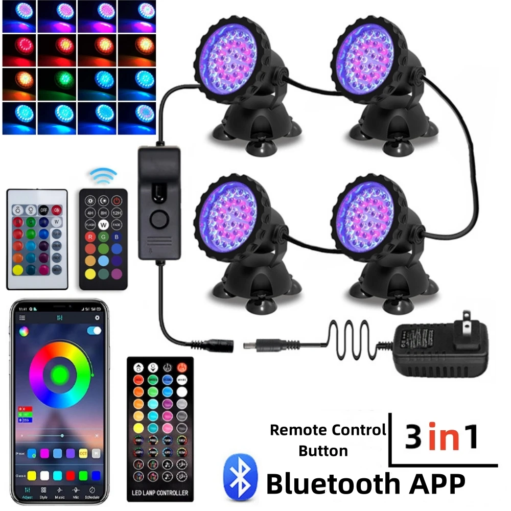 36LEDs RGB Underwater Spotlight 12V IP68 Waterproof Fountain Fish Tank Swimming Pool Pond Aquarium Garden Lamp