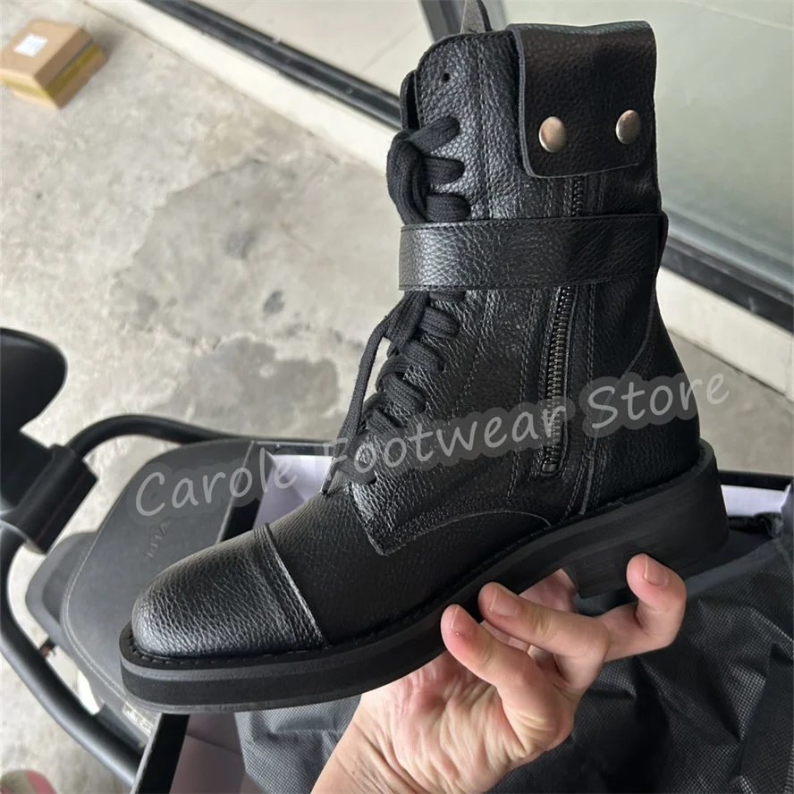 

Fashion High Top Cross Strap Blet Buckle Motorcycle Boots Male Chunky Bottom Heigh Increasing Boots Side Zipper Casual Shoes