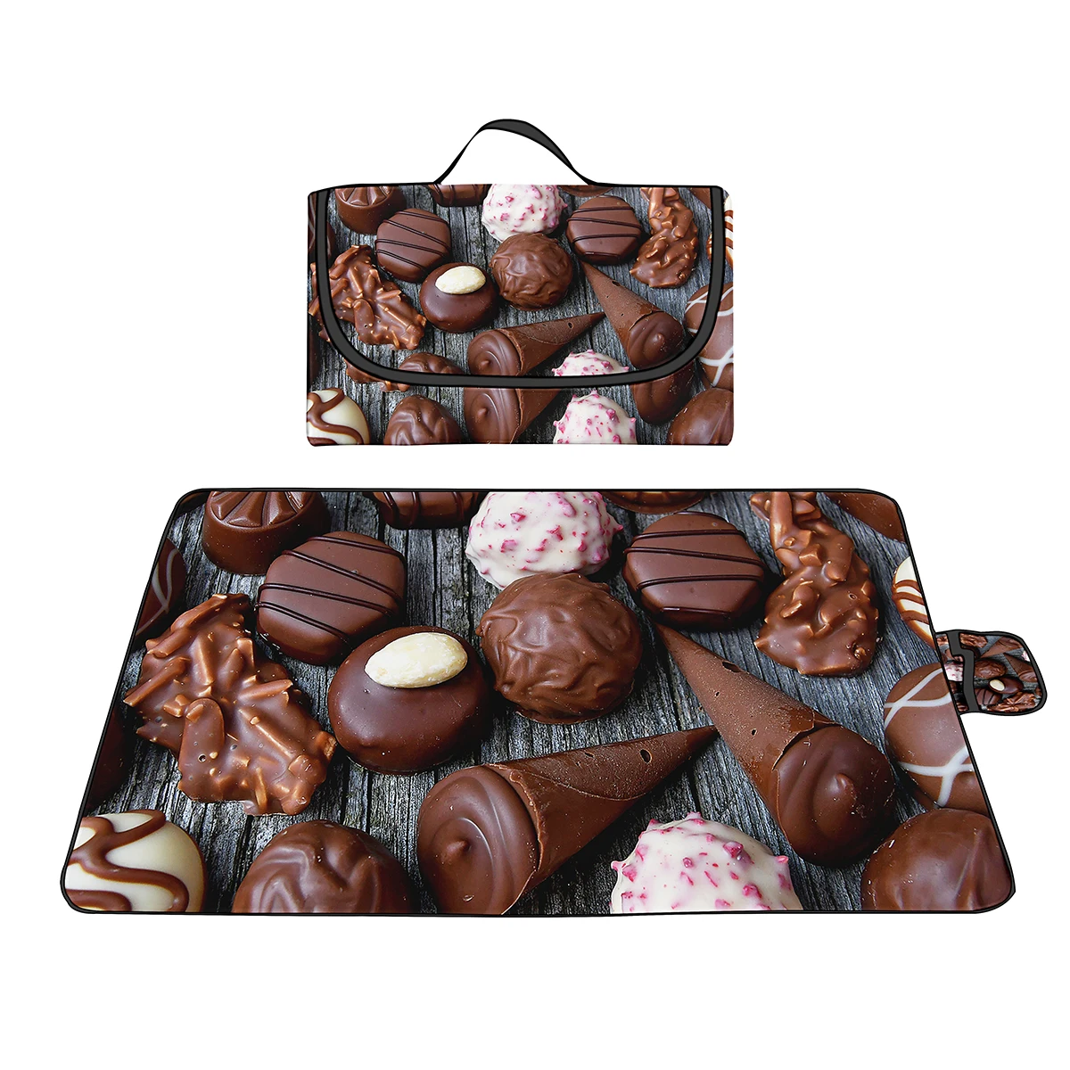 

Sweet Chocolate Cake Picnic Mats Waterproof Sandproof Foldable Beach Blanket Oxford Lightweight Mat For Travelling Hiking Lawn