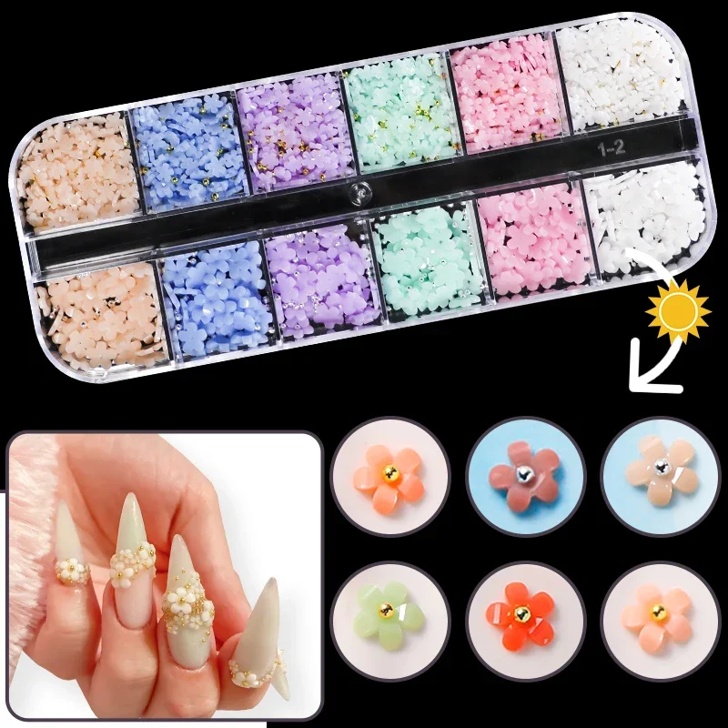 12 Gitter Farbwechsel Acryl Blume Nail Art Dekor lichte mpfindliche Makronen Blümchen 3d Zubehör Kit Nägel Dekoration Lieferungen