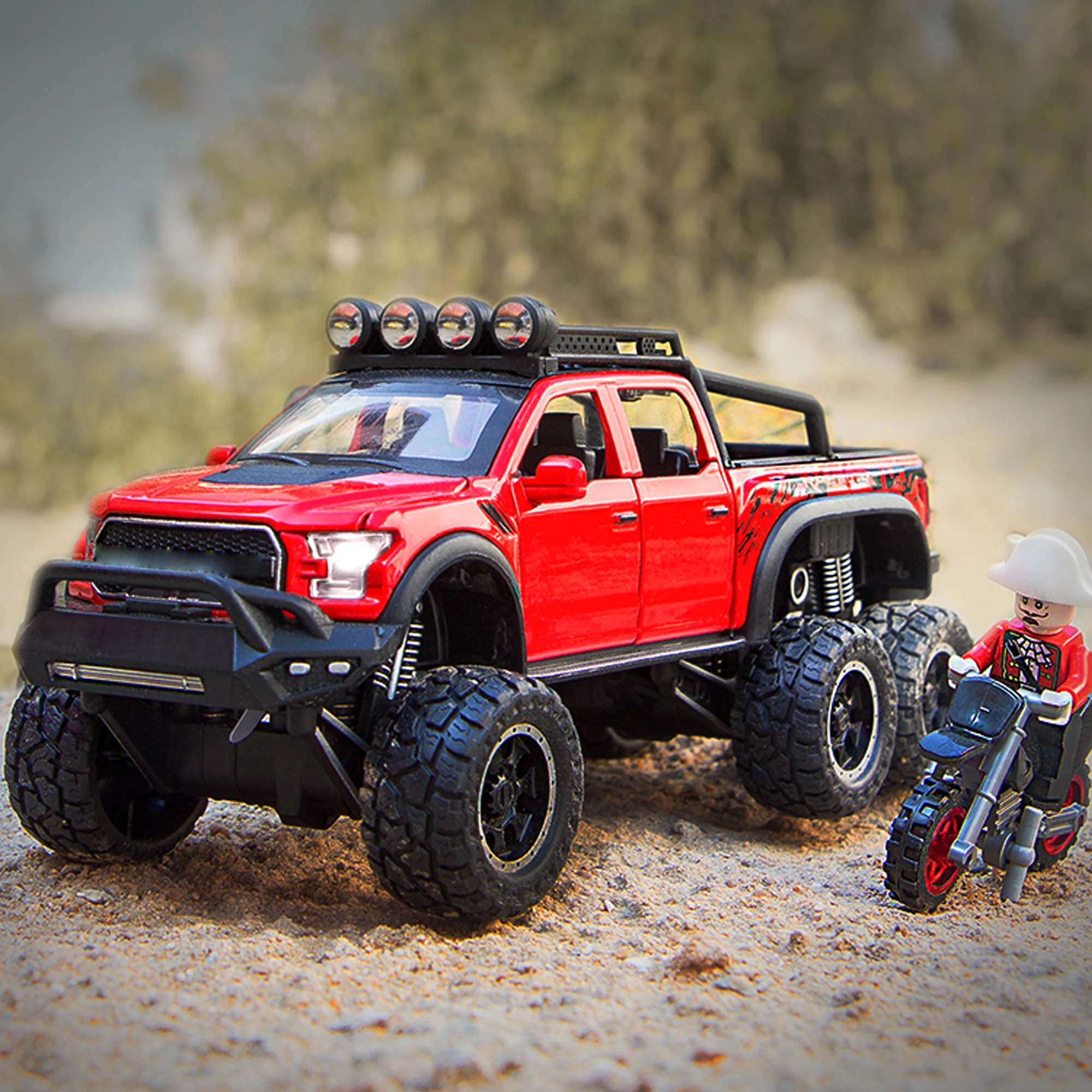 

1:24 pickup truck die cast metal model car, off-road vehicle children's toys with sound and lights, gifts for boys