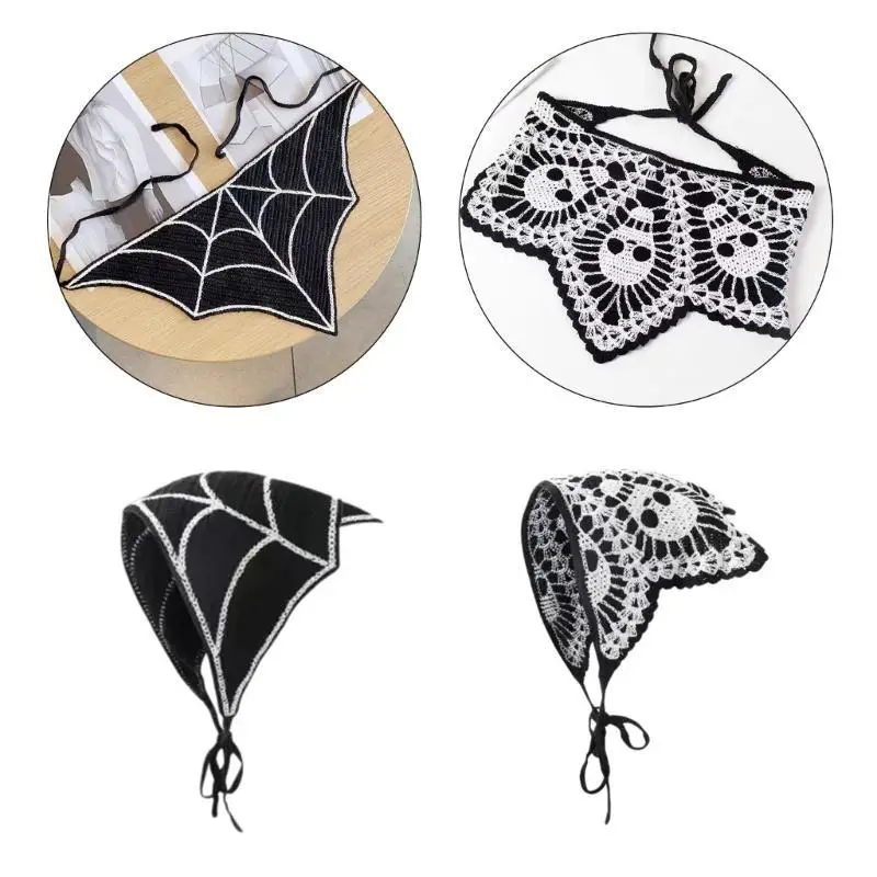 

39BD Flower Head Scarf Turban Hairband Women Flower Head Covering Spring Bandanas Flower Headscarf Hollowout Hairband