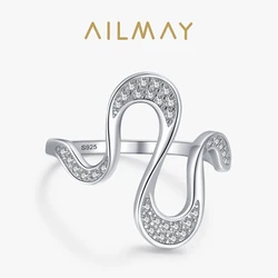 Ailmay Real 925 Sterling Silver Fashion Dazzling CZ Irregular Shape Finger Ring For Women Girls Party Accessories Jewelry