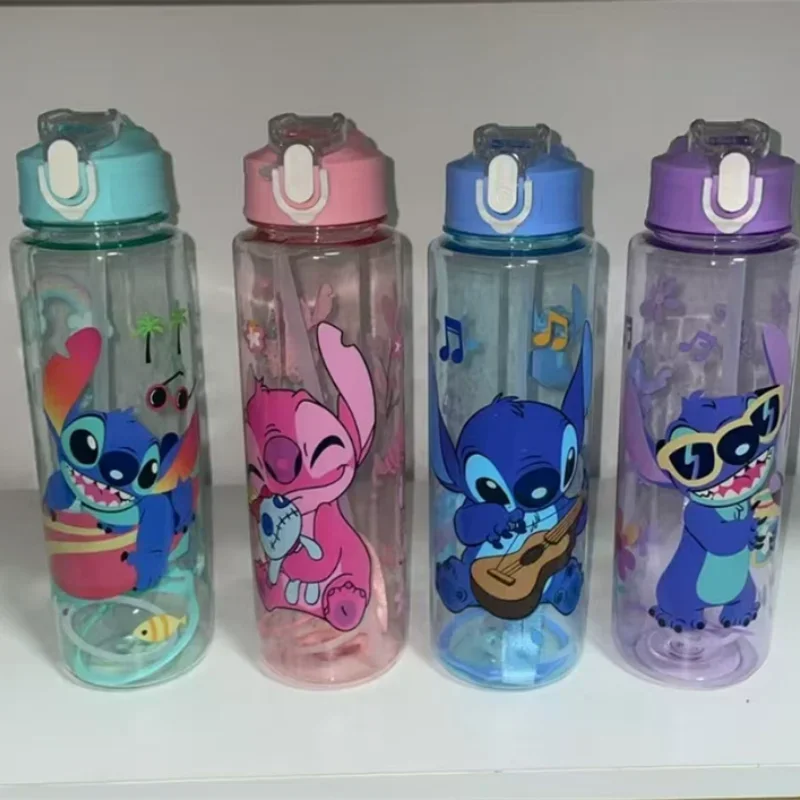 700ML 스티치 엔젤 만화 캐릭터 물병 회색 파란색 휴대용 플라스틱 대용량 만화 캐릭터 투명 컵 야외 스포츠 물병